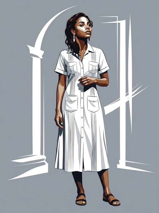 Cecilia de cuerpo entero, con guayabera